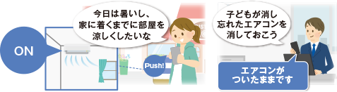 外出先からでもエアコンを操作!